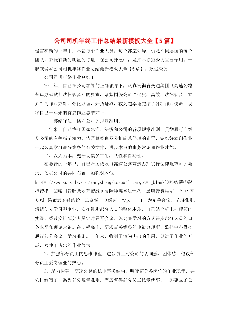公司司机年终工作总结最新模板大全_第1页