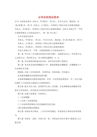 公司合伙协议范本