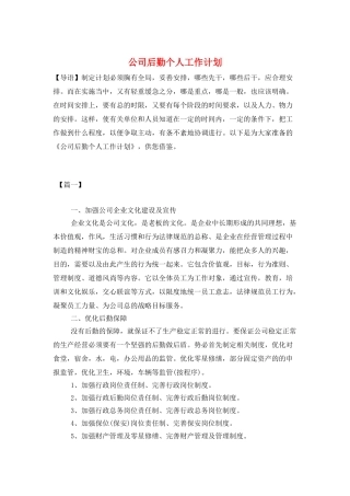 公司后勤个人工作计划