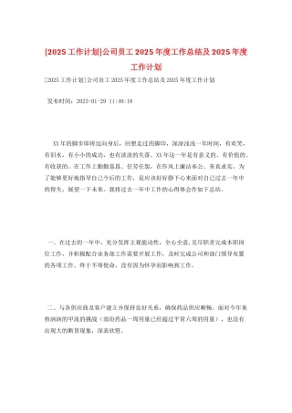 公司员工2025年度工作总结及2025年度工作计划