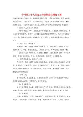 公司员工个人业务工作总结范文精选5篇