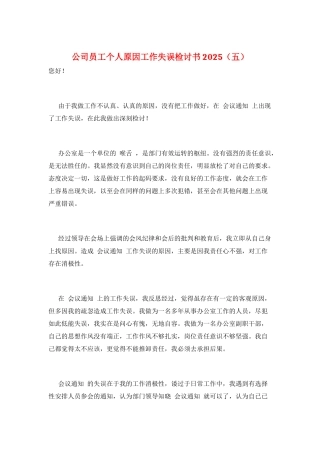 公司员工个人原因工作失误检讨书2025(五)