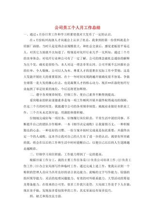 公司员工个人月工作总结