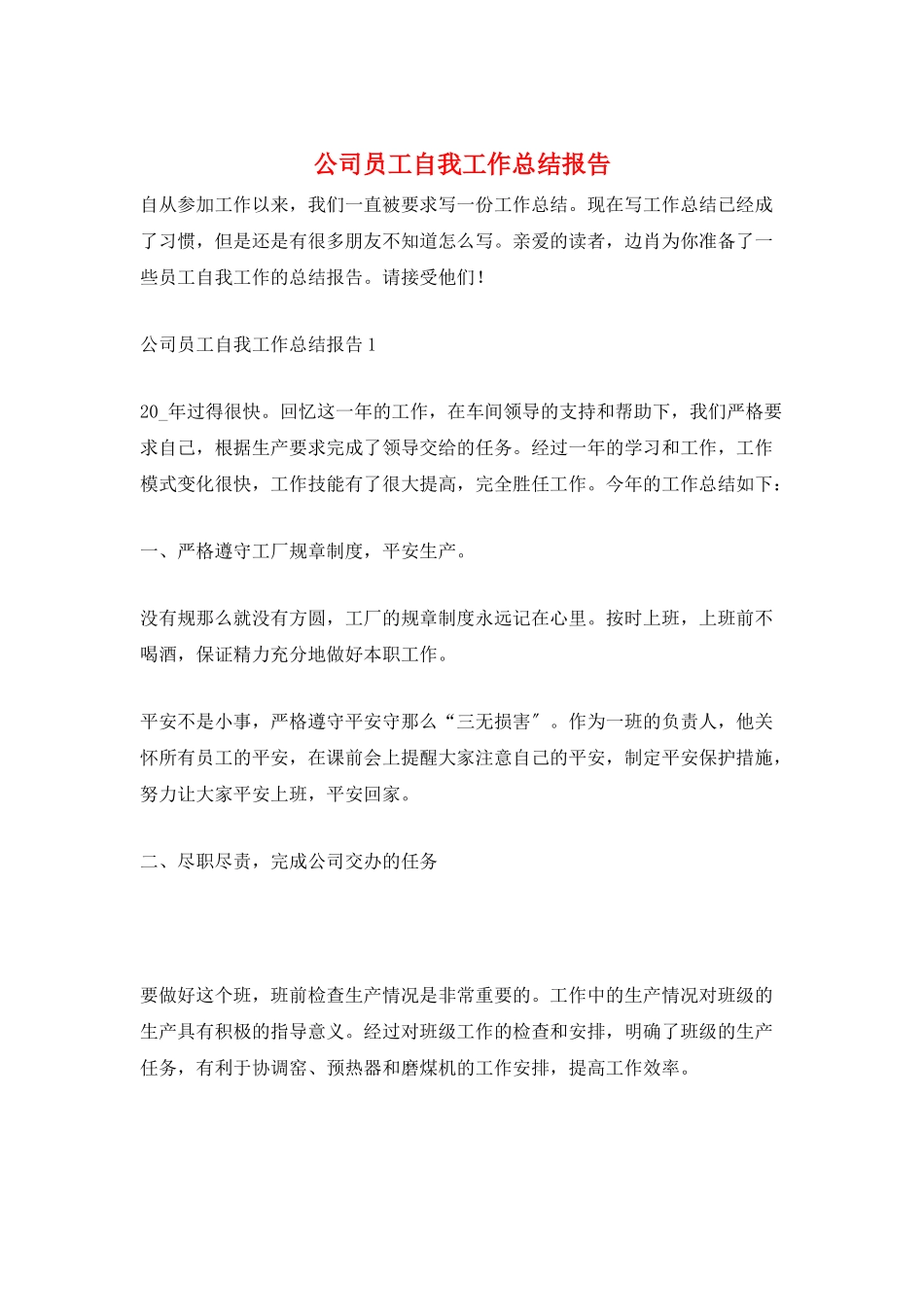 公司员工自我工作总结报告_第1页