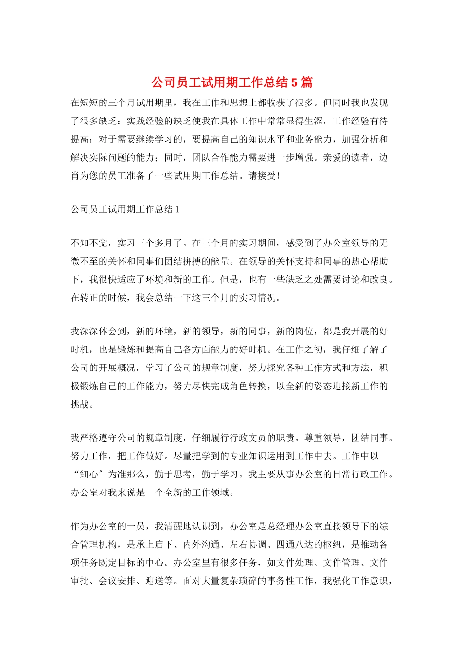 公司员工试用期工作总结5篇_第1页