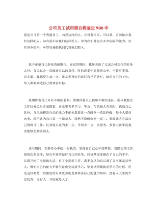 公司员工试用期自我鉴定900字