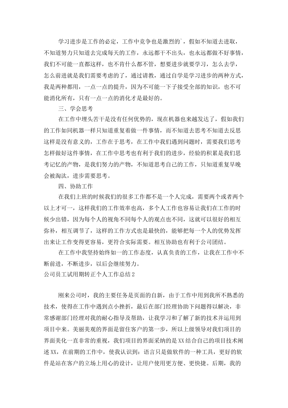 公司员工试用期转正个人工作总结_第2页