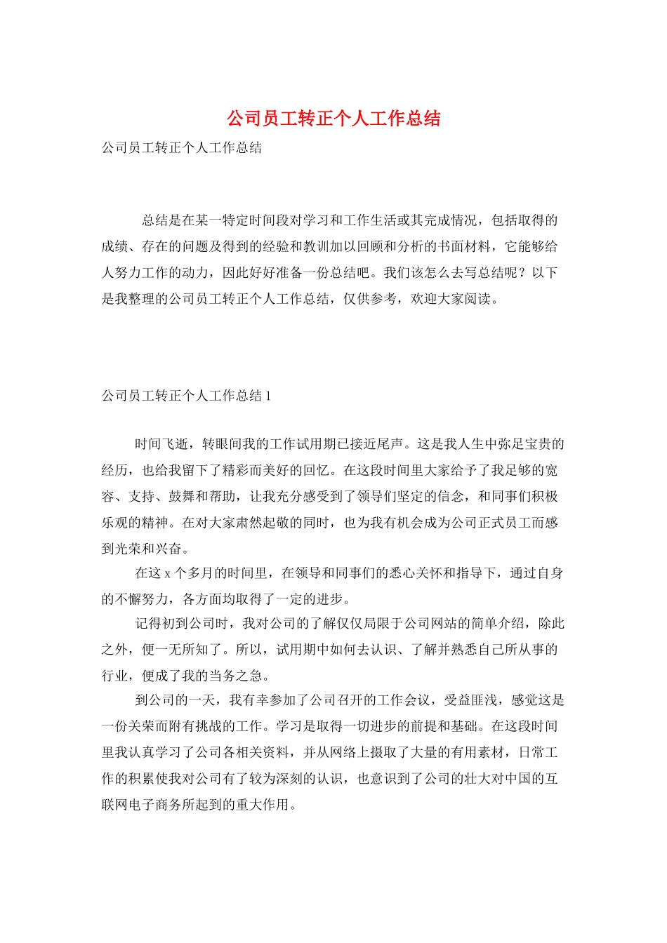 公司员工转正个人工作总结_第1页