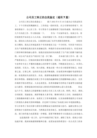 公司员工转正的自我鉴定