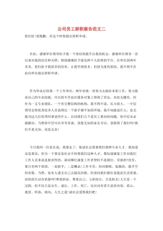 公司员工辞职报告范文二