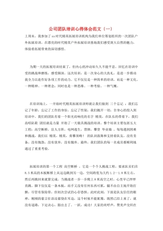 公司团队培训心得体会范文(一)