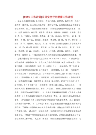 公司安全行为观察工作计划