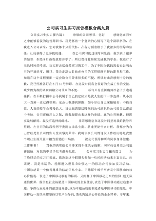 公司实习生实习报告模板合集九篇