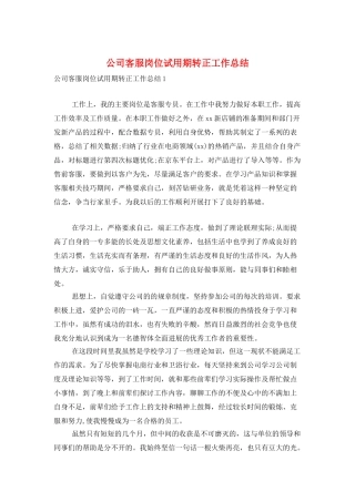 公司客服岗位试用期转正工作总结