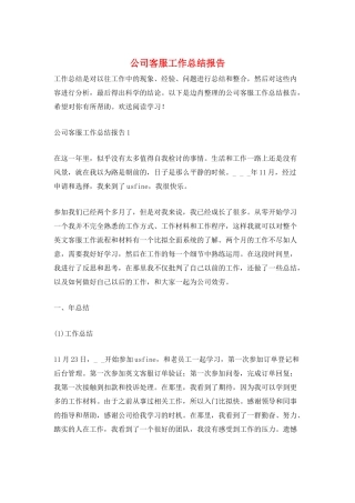 公司客服工作总结报告