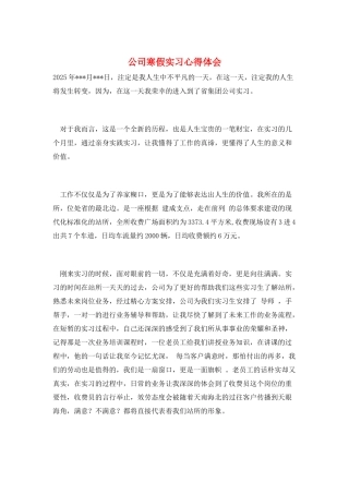 公司寒假实习心得体会