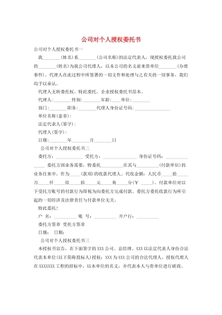 公司对个人授权委托书