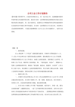 公司工会工作计划报告
