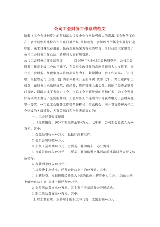 公司工会财务工作总结范文