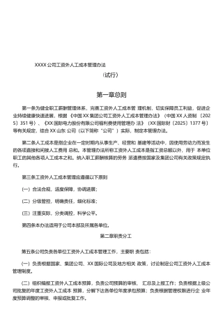 公司工资外人工成本管理办法