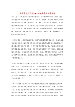 公司市政工作组20XX年度个人工作总结