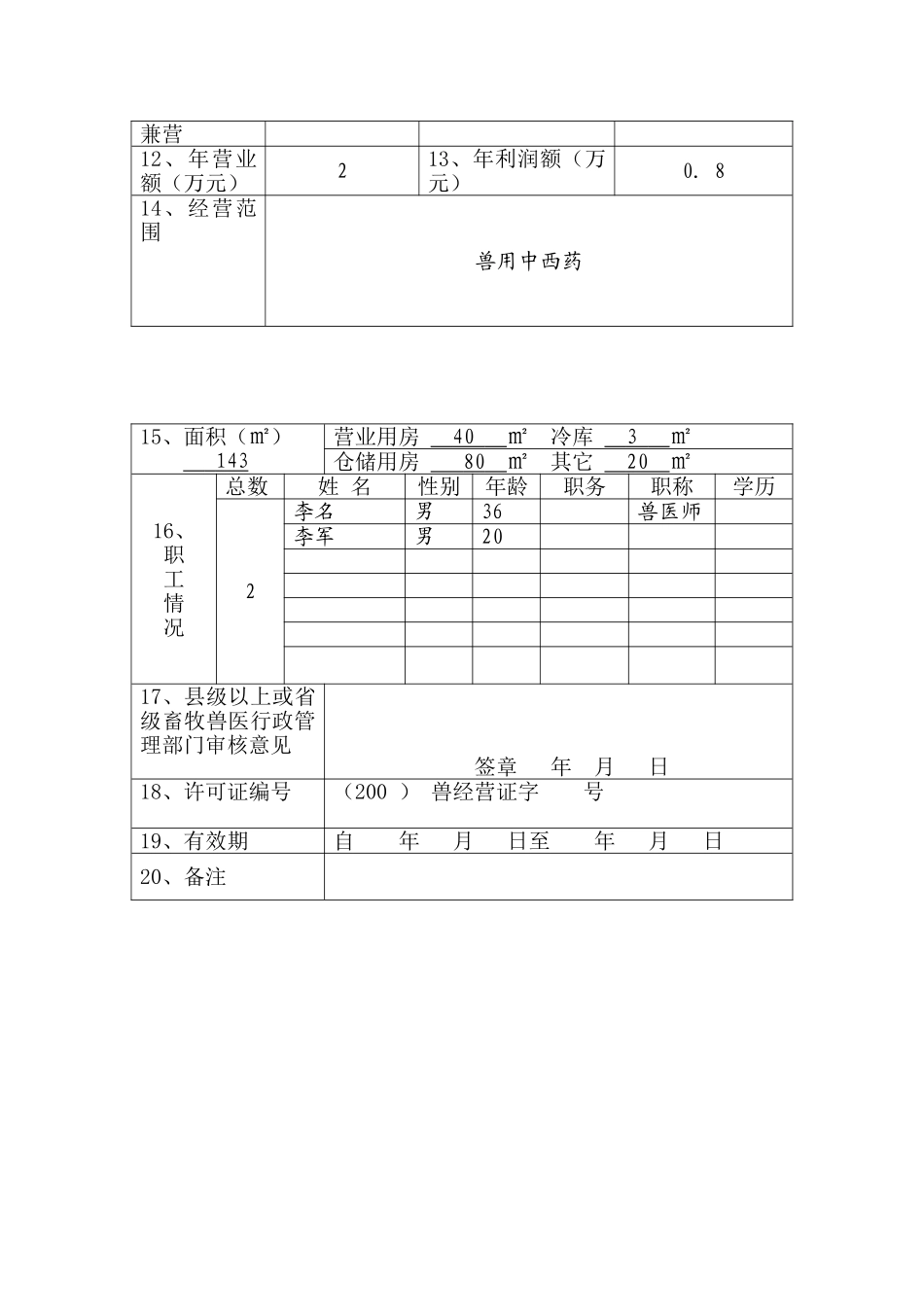 兽药经营许可证及变更申请表表格_第3页