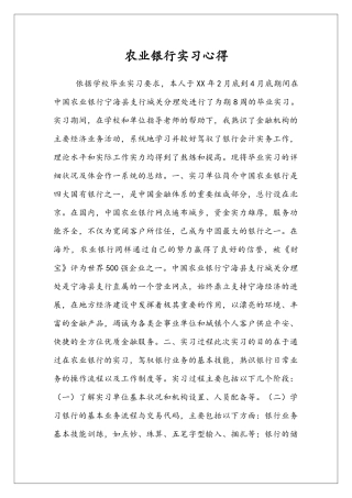 农业银行实习心得
