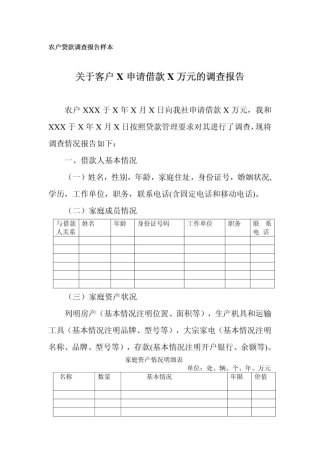 农户贷款调查报告