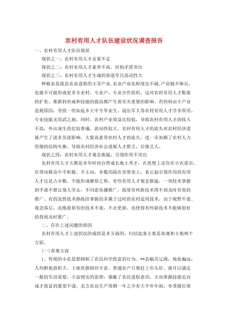 农村实用人才队伍建设状况调查报告