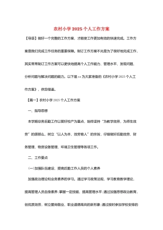 农村小学2025个人工作计划