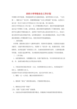 农村小学学校安全工作计划