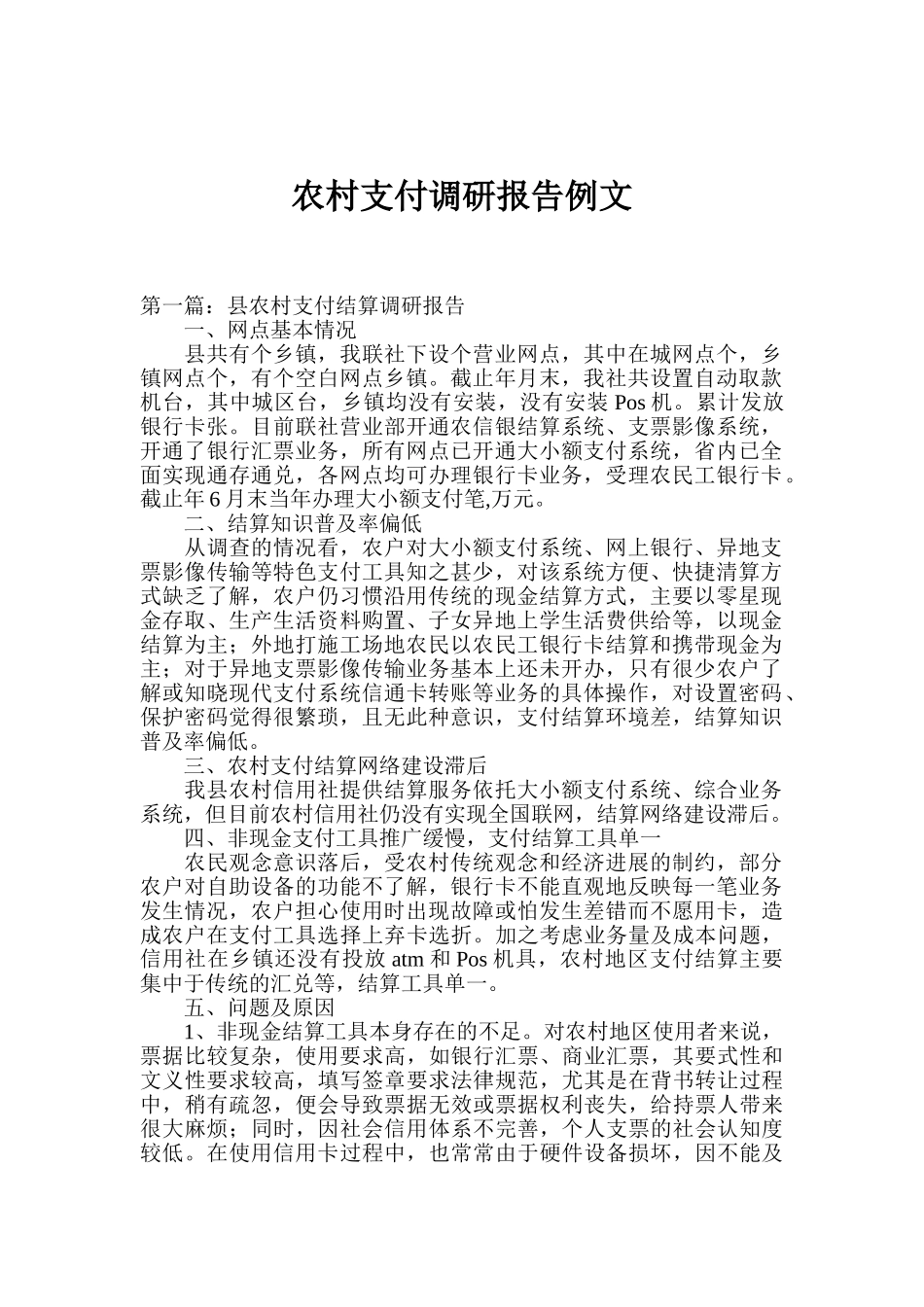 农村支付调研报告例文_第1页