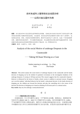 农村未成年人辍学的社会动因分析
