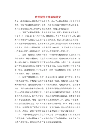 农村财务工作总结范文