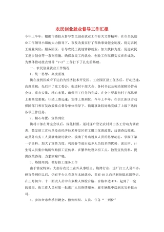 农民创业就业督导工作汇报