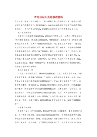 农电站站长先进事迹材料