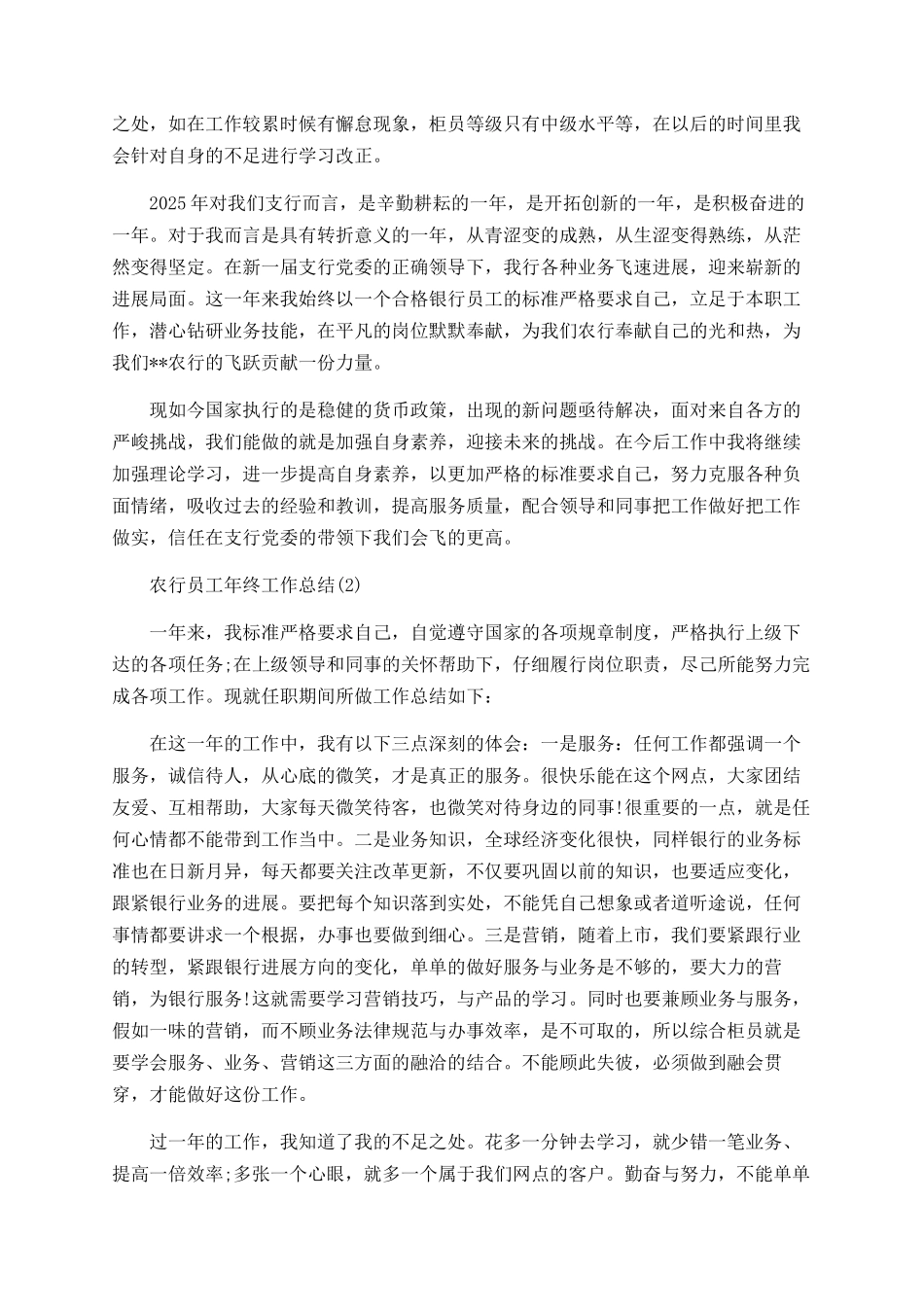 农行员工年终工作总结2025_第2页