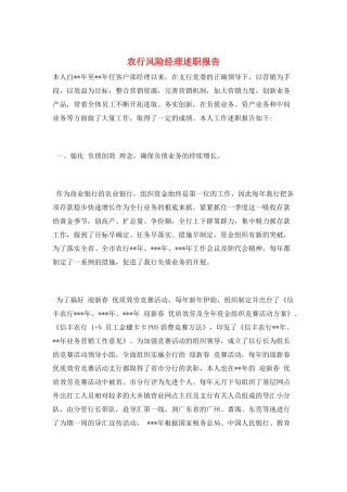 农行风险经理述职报告