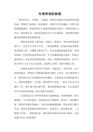 冬季养鸡防缺氧