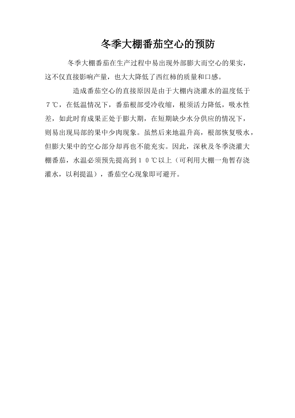 冬季大棚番茄空心的预防_第1页