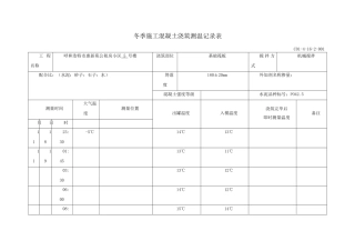 冬季施工混凝土浇筑测温记录表44543