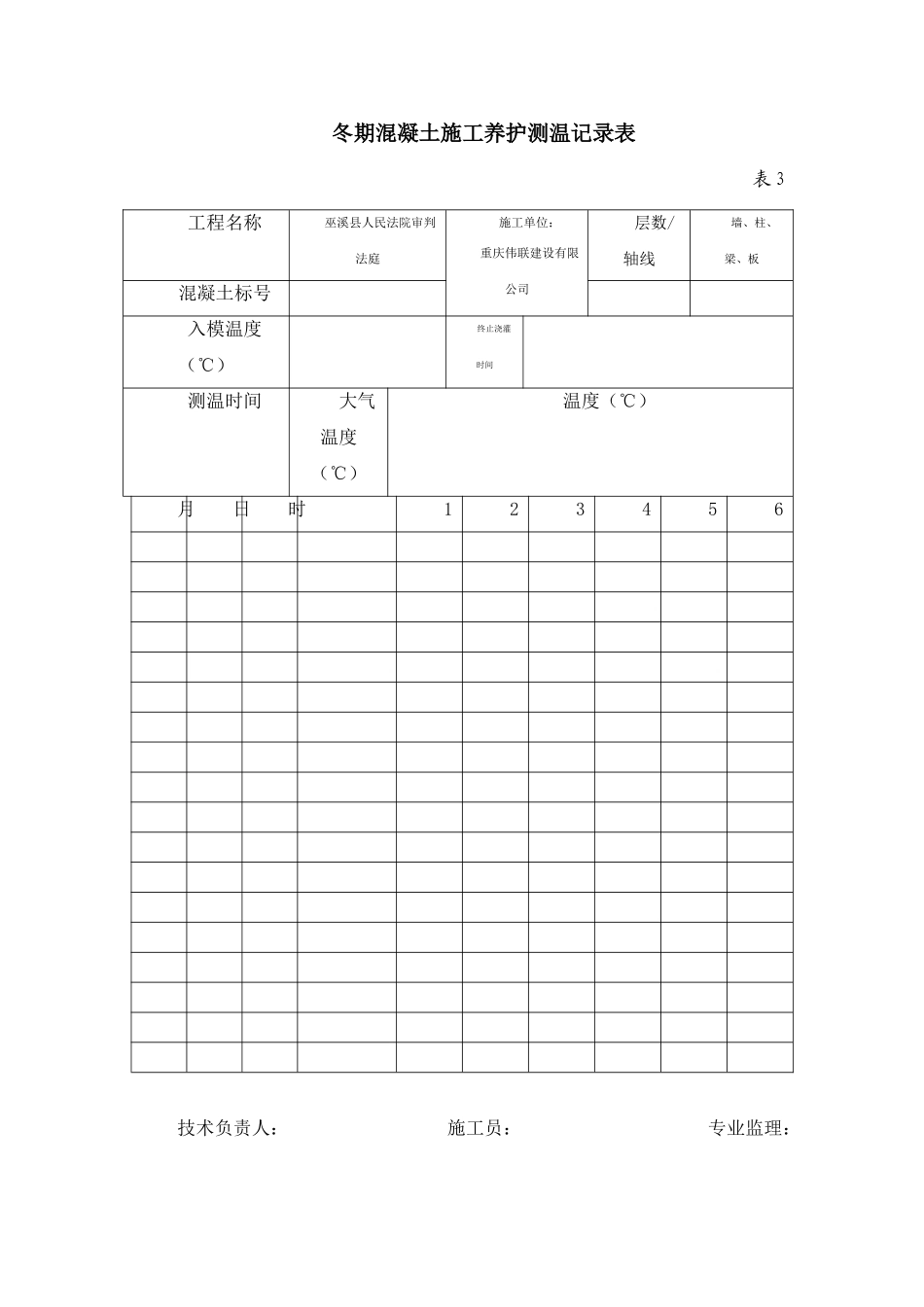 冬期混凝土施工测温记录表_第2页