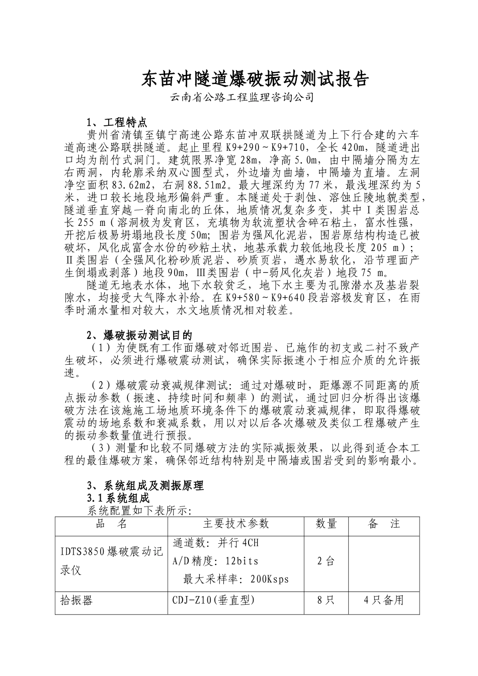 冲隧道爆破振动测试报告_第1页