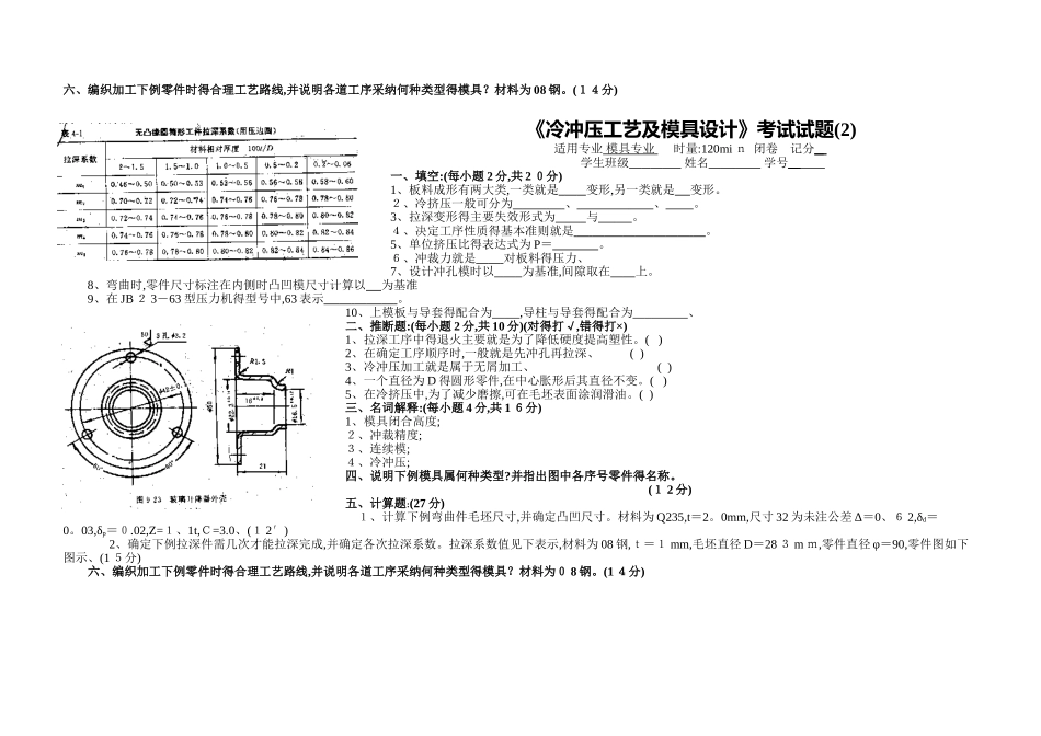 冷冲压工艺及模具设计试卷及答案6套_第2页
