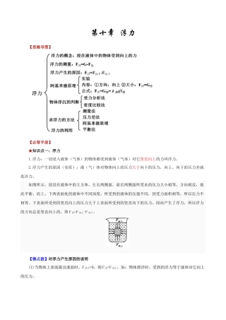 2026年中考物理必背知识手册（思维导图+背诵手册）第十章++浮力