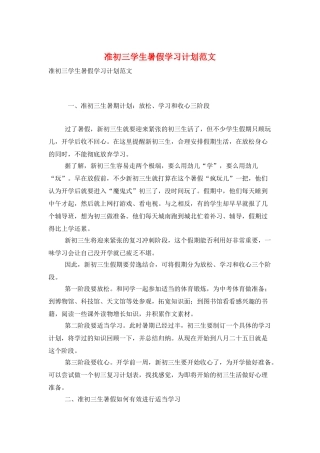 准初三学生暑假学习计划范文