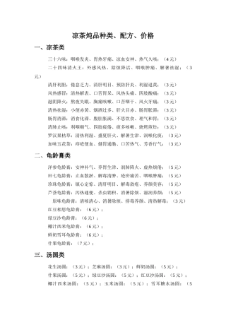 凉茶种类和配方