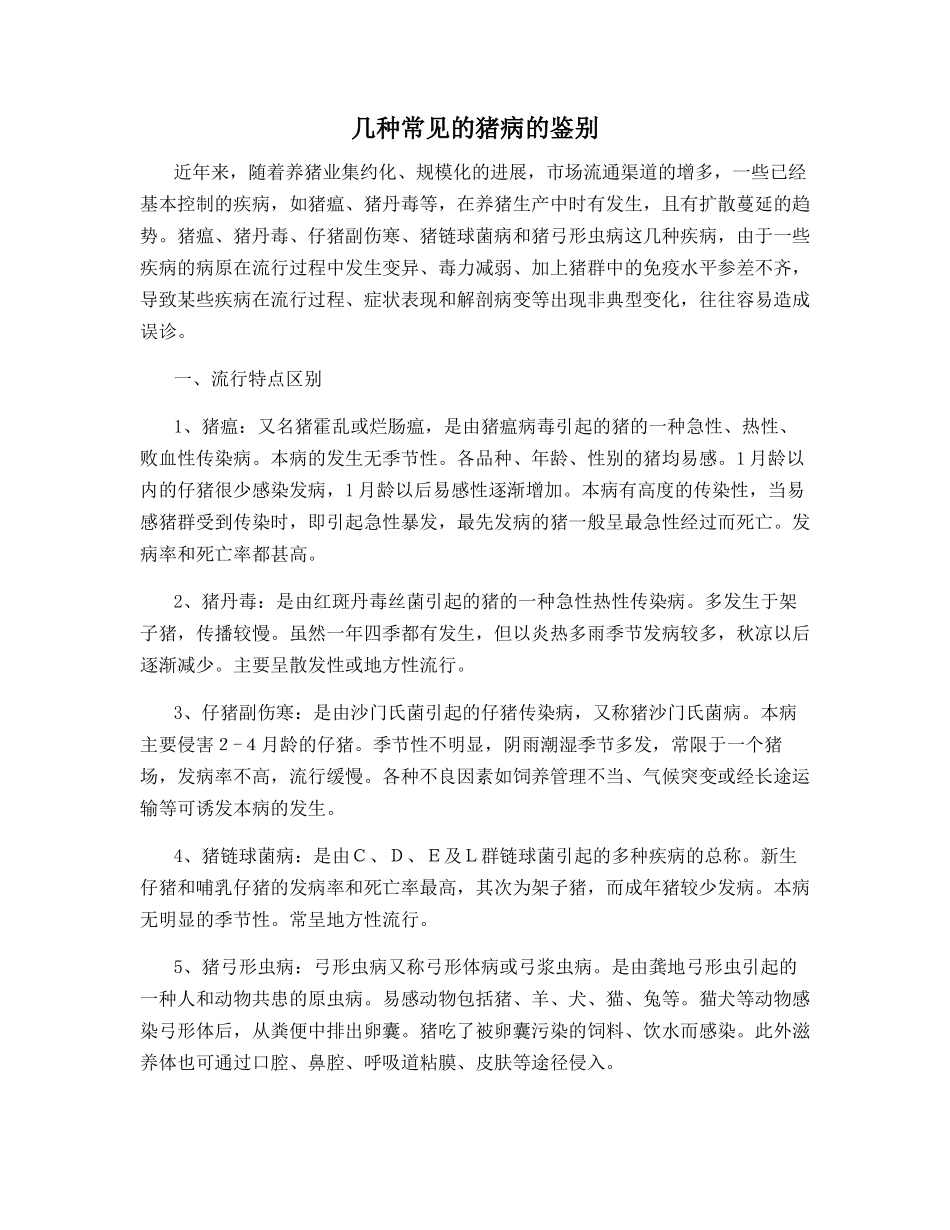 几种常见的猪病的鉴别_第1页