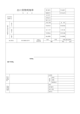 出口货物明细单