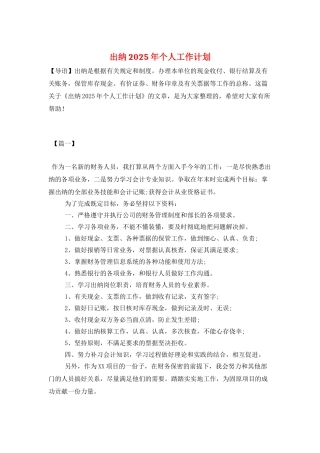 出纳2025年个人工作计划